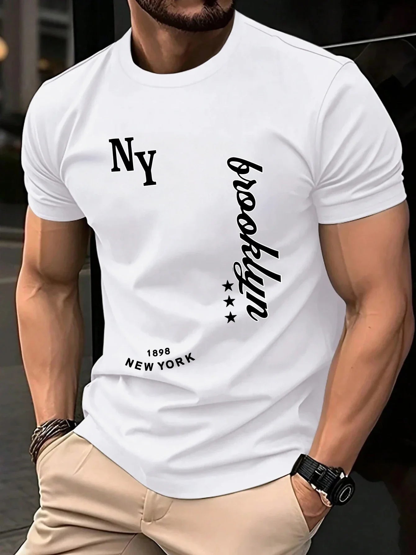 New York Brooklyn 1898 Art Letter T-Shirts Men Summer Cotton O-Neck T Shirt All-Match Casual Top Loose Fashion Man Retro Clothes