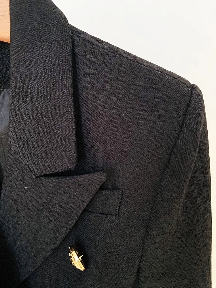 HIGH STREET Newest 2026 Designer Jacket Women's Double Breasted Lion Buttons Monogram Jacquard Belted Blazer