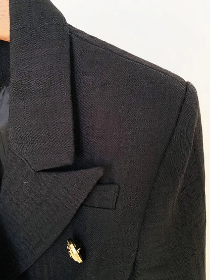 HIGH STREET Newest 2026 Designer Jacket Women's Double Breasted Lion Buttons Monogram Jacquard Belted Blazer