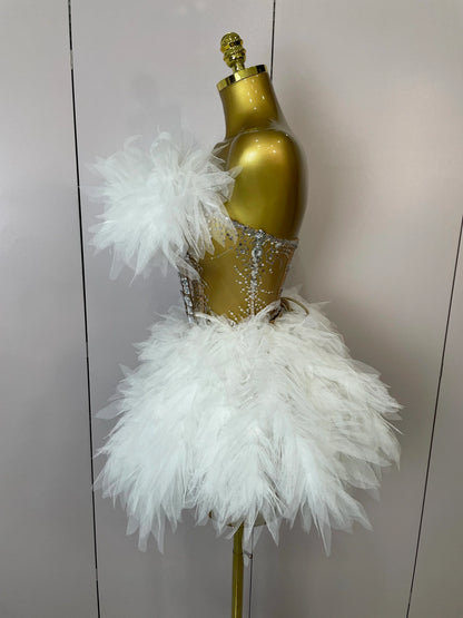 2025Women Sexy Backless Strap Mesh Fluffy Skirt 2 Pieces Diamond Sequins Stage Performance Costume Birthday Party Shooting Dress