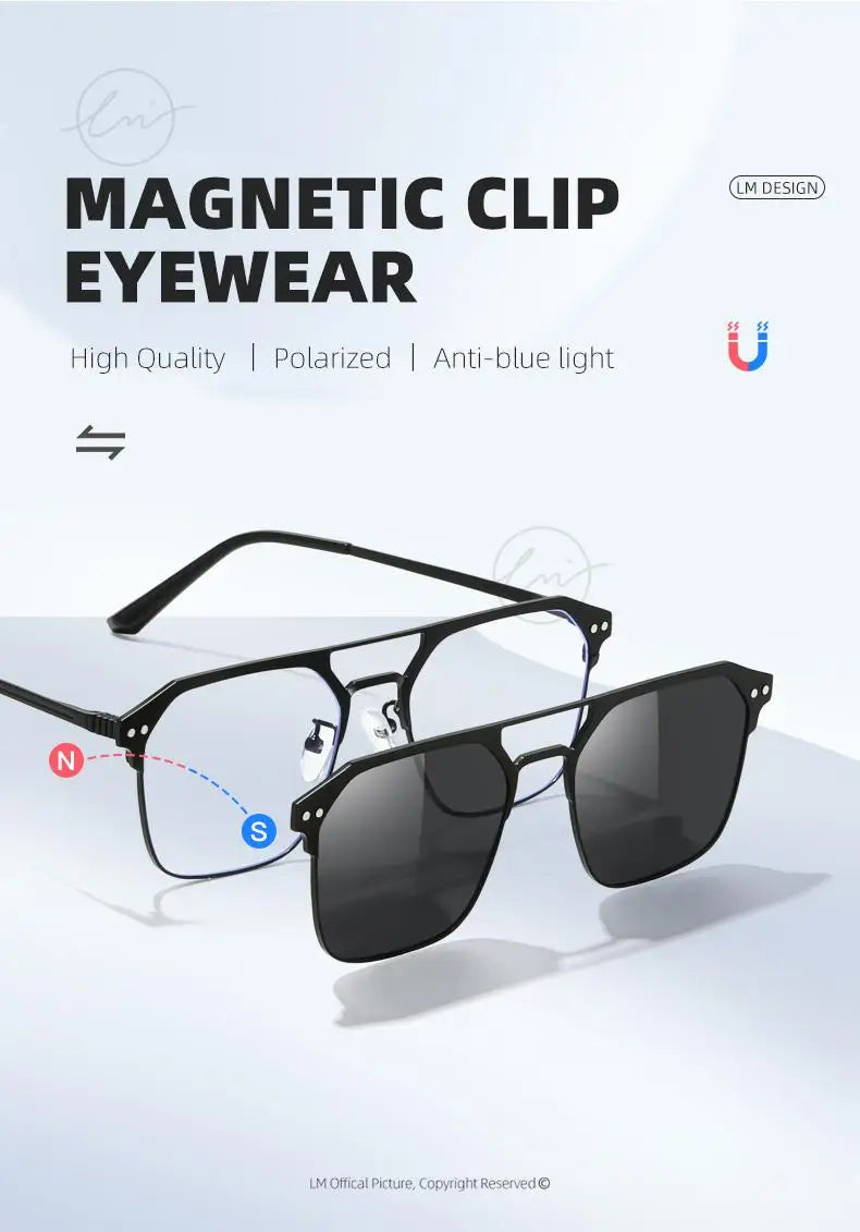 2025 New 3 In 1 Magnetic Multifunctional Men's Glasses Polarized Day Night Vision Clip Eyeglasses Blue Light Blocking Glasses