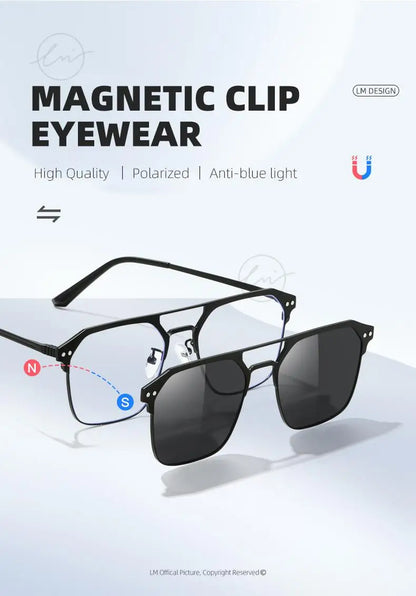 2025 New 3 In 1 Magnetic Multifunctional Men's Glasses Polarized Day Night Vision Clip Eyeglasses Blue Light Blocking Glasses