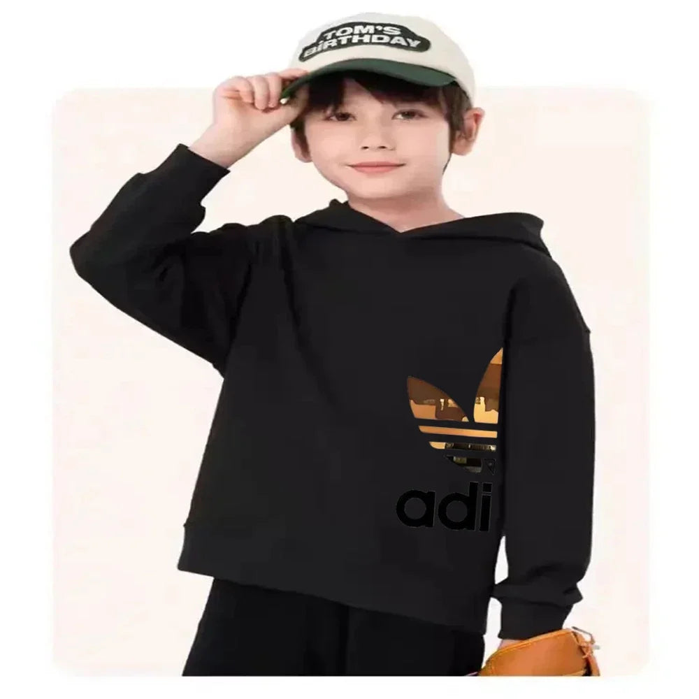 Children's Hoodies Suit Suitable Girls Boy Fun Brand Print Age 3-12 Coat Toddler Long Sleeves Leisure Black Hood Clothing