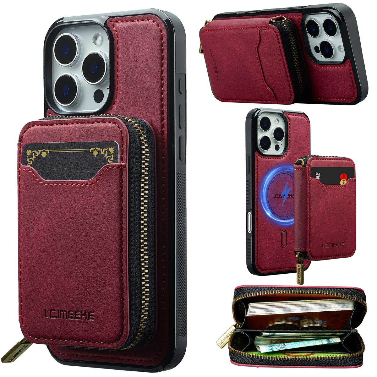 For Magsafe Magnetic Leather Phone Case for iPhone 16E 17 Air 16 15 Plus 14 13 12 11 Pro Max Wallet Card Holder Pocket Cover