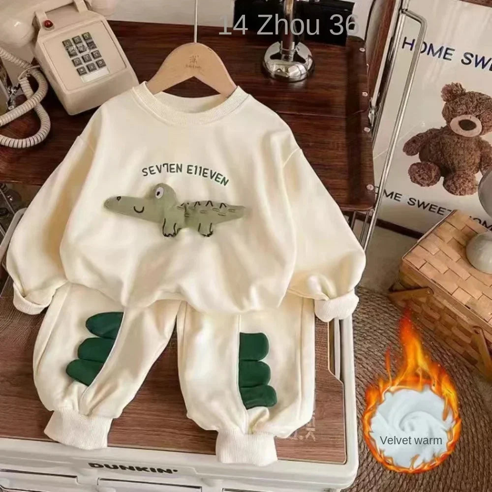 90-130cm Children's Spring Autumn Winter Cotton Set Boys Girls Cartoon Two Piece Set Korean Sweater +Pant Baby Clothes Outfits