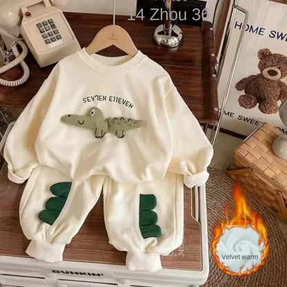 90-130cm Children's Spring Autumn Winter Cotton Set Boys Girls Cartoon Two Piece Set Korean Sweater +Pant Baby Clothes Outfits