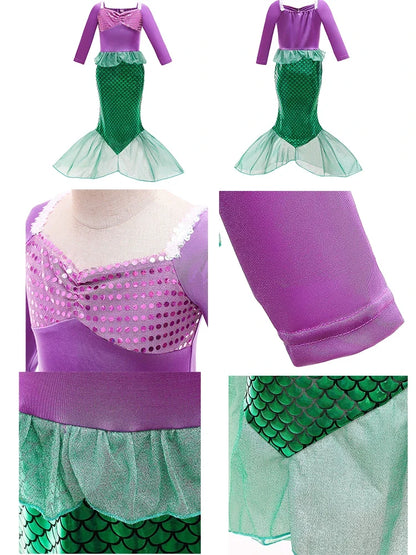 Little Girls Summer Clothing Children Ariel Mermaid Cosplay Blue Green Pink Sunshine Beach Enjoy Vacation Princess Ruffles Dress