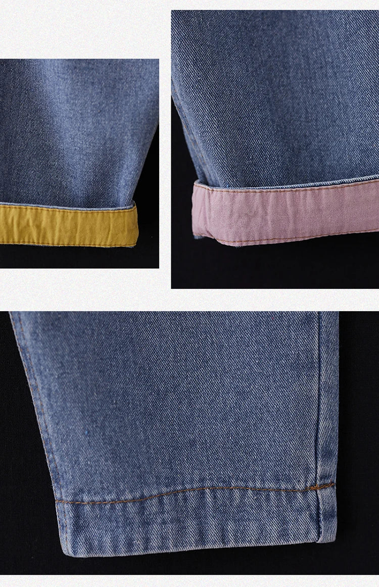 Casual Harajuku Sle Mom Jeans Women's Faion Trendy Hole Design Cotton Stretch Denim l Waist hine Embroidery