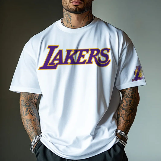 Los Angeles Lakers pure cotton Tshirttrendy stylish streetwear men fitness muscle white casual tee shirt