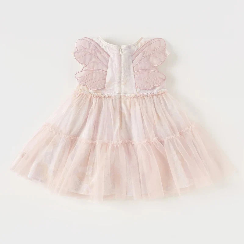 Dave Bella Girls Princess Dress 2024 New Summer Children's Baby Sleeveless Mesh Cute Sweet Charm Party Butterfly Wings DB2240414