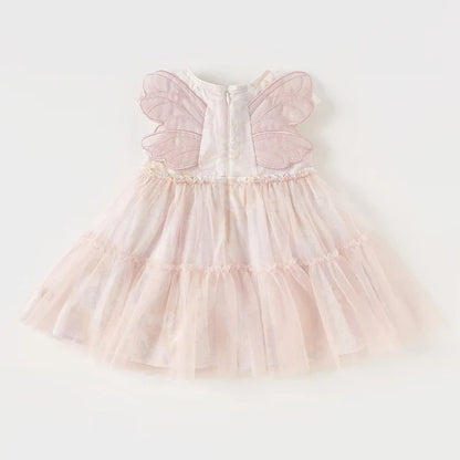 Dave Bella Girls Princess Dress 2024 New Summer Children's Baby Sleeveless Mesh Cute Sweet Charm Party Butterfly Wings DB2240414