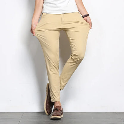 Summer Men Fashions Solid Color Casual Pants Men Straight Slight Elastic Ankle-Length High Quality Formal Trousers Men