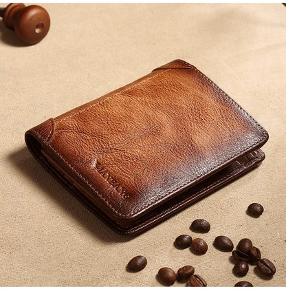 Luxury Men's Wallet RFID Short Trifold For Men with ID Window and Credit Card Holder