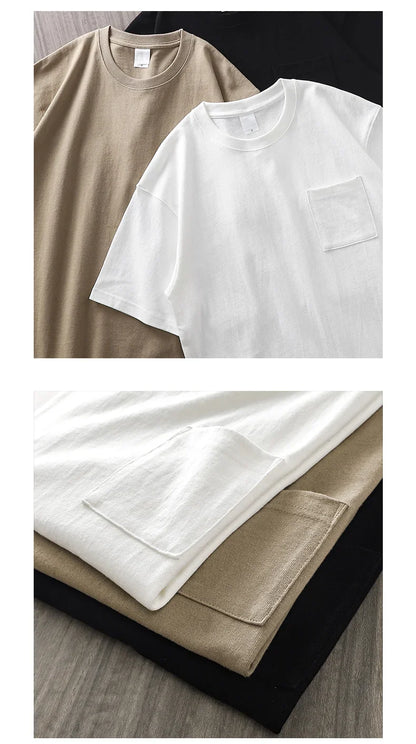 320gsm Heavy Short-Sleeved T-Shirt Men's Summer Vintage Half-Sleeve Pure Cotton Tees White Tops for Unisex
