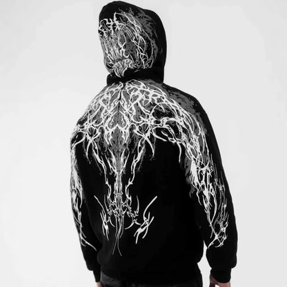 Mens Hoodie Harajuku Y2K Streetwear Lightning Graphic Print Zip Up Hooded Sweatshirt Gothic Punk Loose Fit Glow Unisex Fashion