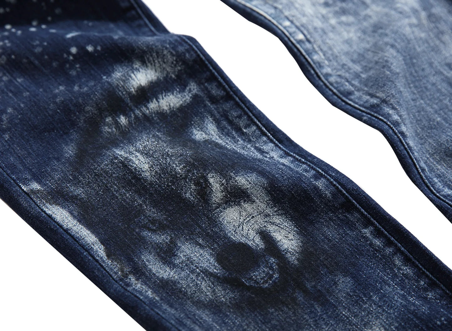2026 Men's Blue 3D Printing Jeans, Black Wolf Pattern Printed Punk Straight Cotton Casual Print Denim Pants Asian Size 28-42