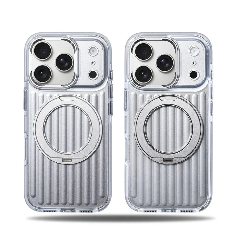 360° Rotating Magnetic Bracket Corrugated Phone Case For iPhone 17Pro 16 17 Pro Max For Magsafe Shockproof Stand Holder Cover