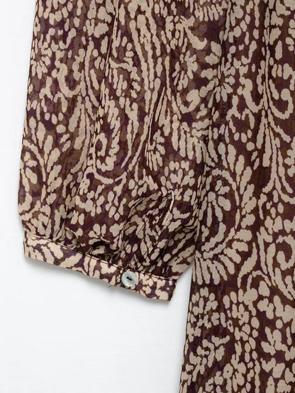 Ele Layered Decorative Print Midi Dr Spring New Arrival Women's Faion JNLEAOG Long Sve V-Ne High Waist Skirt