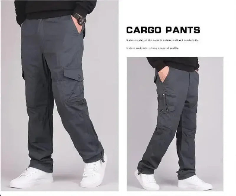 Men's Winter Thicken Fleece Cargo Pants Double Layer Straight Pants Men Casual Cotton Tactical Baggy Pant Warm Trousers S-5XL