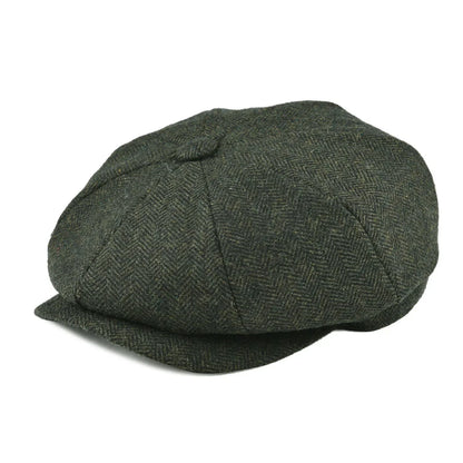 Wool Tweed Newsboy Cap Herringbone Men British Gatsby Retro Hat Driver Flat Cap for Male Vintage Herringbone Beret