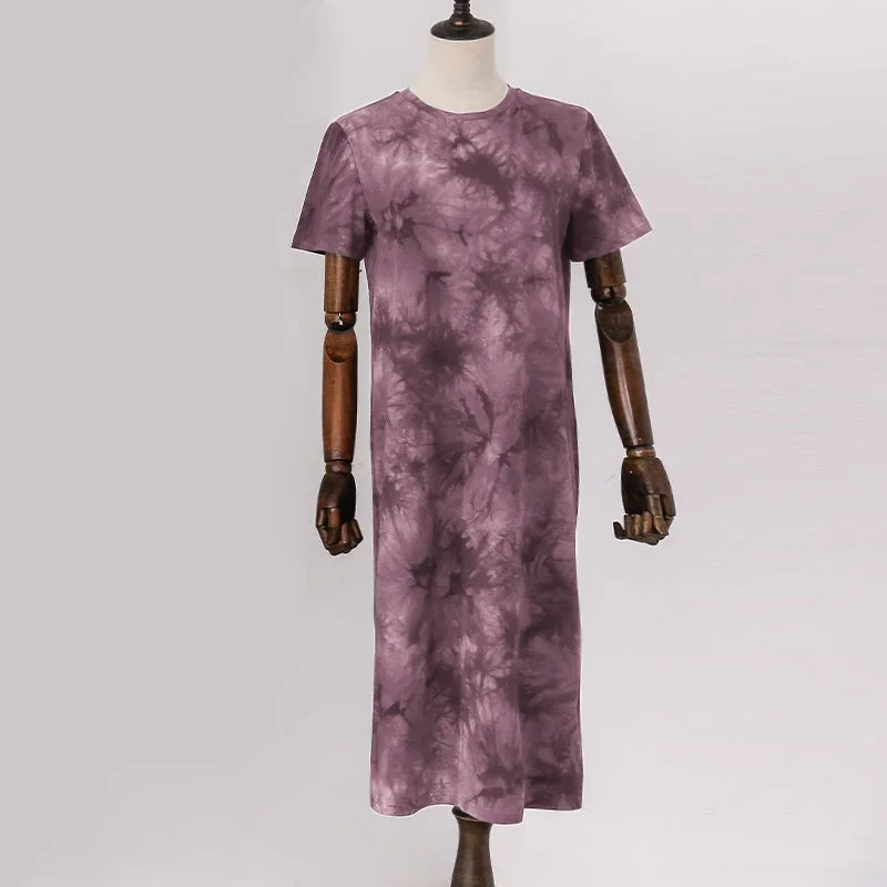 Original Casual 94% Cotton Summer Women's Dresses Solid Short Sleeve Spilt Long Midi Dress Fashion Sundress Female Clothing