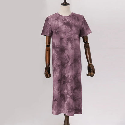 Original Casual 94% Cotton Summer Women's Dresses Solid Short Sleeve Spilt Long Midi Dress Fashion Sundress Female Clothing