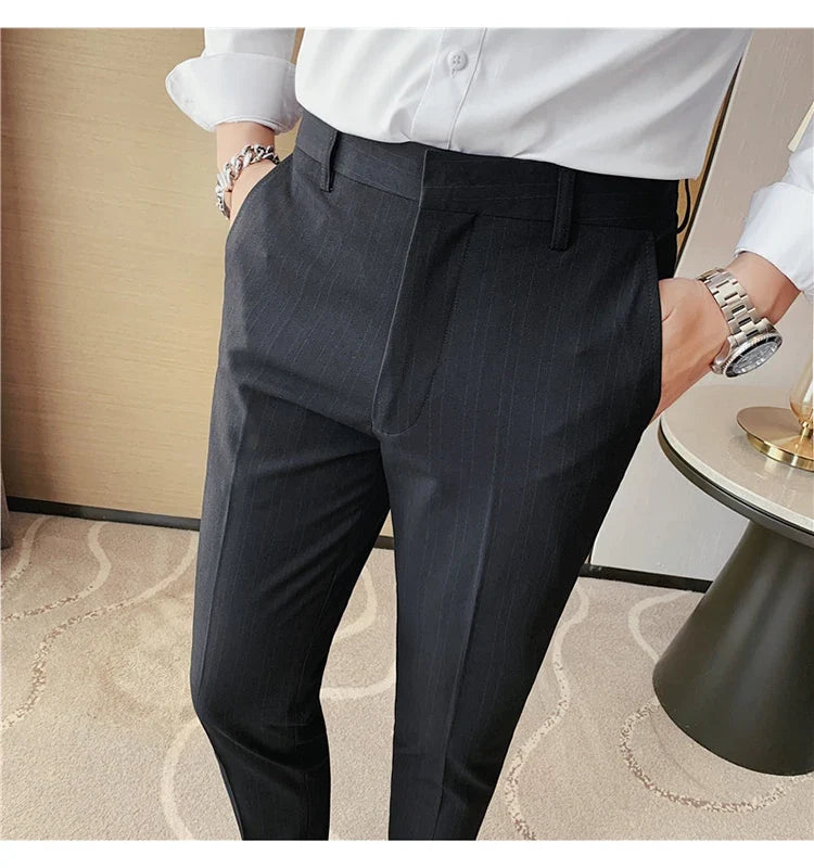 Plus Size 40 42 Spring Summer Double Line Stripe Suit Pants Men Clothing 2022 Korean Slim Fit Business Formal Wear Office Pants