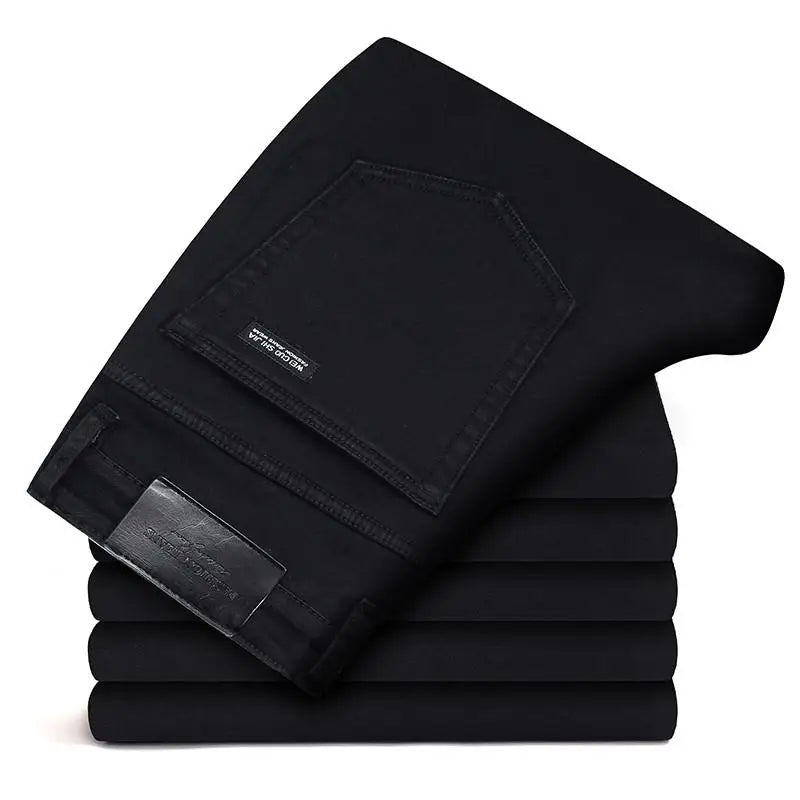 New Men's Fashion  Business Casual Stretch Slim Jeans Classic Trousers Denim Pants Male Black Blue