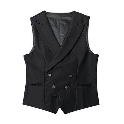 Man Waistcoat Vintgae Slim Turn Down Collar Male Suit Vest Simple Double-breasted Breathable Casual Versatile Men Vest