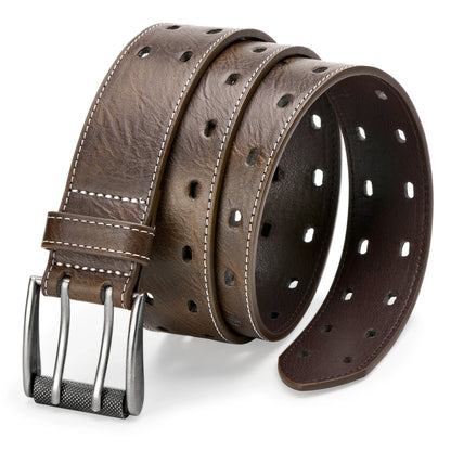 Men Classic Double Prong Belt Fashion Casual Heavy Duty Work Faux Leather Belts For Jeans Pants