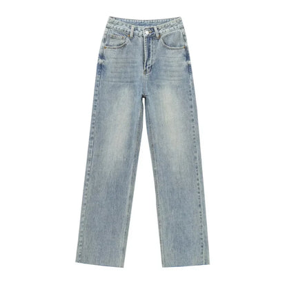 Wide-leg high-waisted jeans  women's classic everything with five pockets washed soft comfortable ultra-long jeans6045022