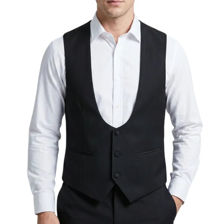 Black Men Suit Vest for Wedding Party One Piece Slim Fit Male Waistcoat Solid Color Fashion Coat EU44-EU60 New Arrival