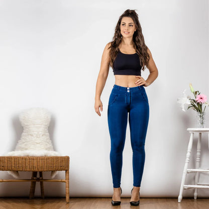 Shascullfites Melody Mid Rise Super Stretch Skinny Jeans Mom Jeans Dark Blue Pull On Straight Leg Bum Lifting Jeggings Women