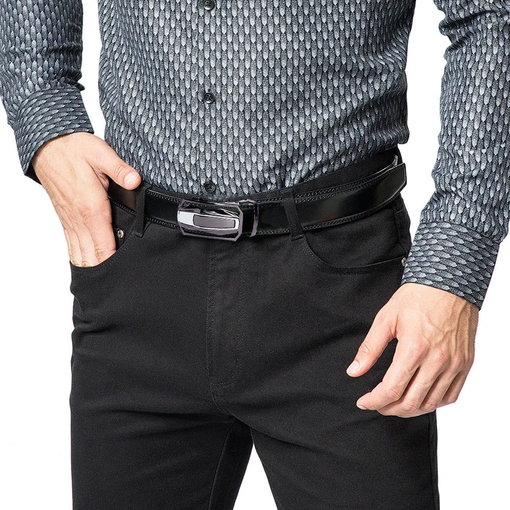Men Belt High Quality Genuine Leather Belt Metal Alloy Automatic Buckle Brand Luxury Design Waist Belts for Men 150cm Size