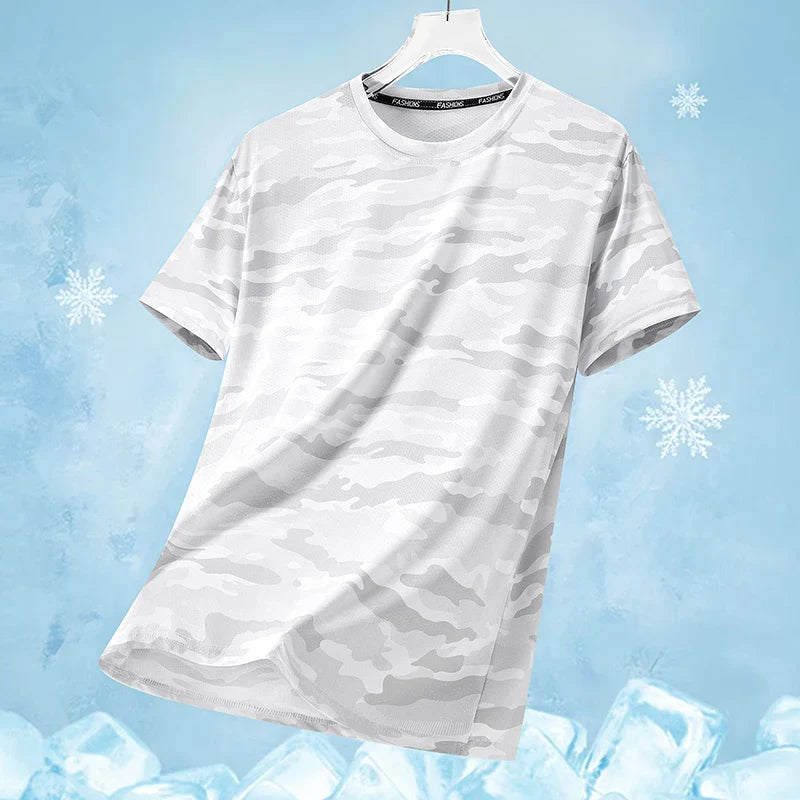 Functional Fabric Mosquito-Resistant Antibacterial Sweat-Wicking Ice Feeling 2025 New Ice Silk T-Shirt Men's Short Sleeve Thin Q