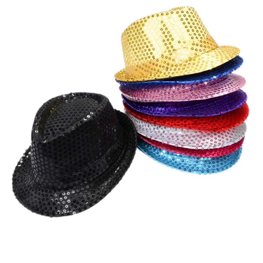 British Top Jazz Hat Bucket Hat Men Women Stage Performance Sequin Hat Shining Christmas Fedoras Party Parent  Hat Hollween