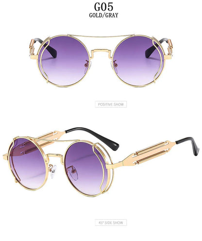 Punk Sunglasses For Men Designer Vintage Round Steampunk Fashion Glasses Retro Sunglasses Women 2024 Gafas De Sol Hombre Lunette