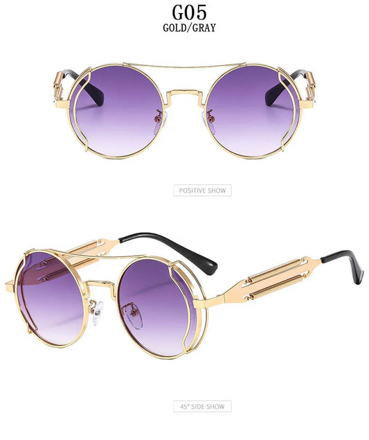 Punk Sunglasses For Men Designer Vintage Round Steampunk Fashion Glasses Retro Sunglasses Women 2024 Gafas De Sol Hombre Lunette