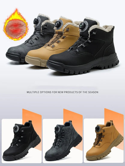 Work Shoes Men Anti-smashing Anti-puncture Safety Shoes Rotating Buttons Autumn Winter Protective Work Safety Boots