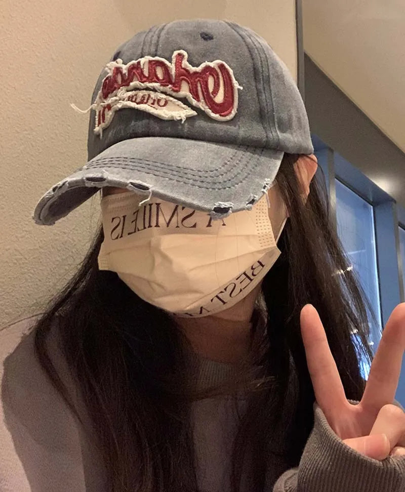 Hip Hop Holes Baseball Hat For Men Women Retro Washed Cotton Peaked Cap Fashion Snapback Sun Visors Punk Letter Bonnet кепка y2k