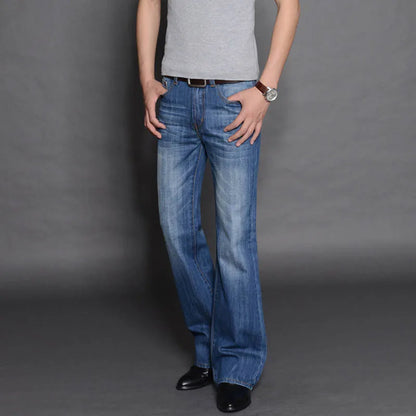 Denim Flared Jeans Men  Boot Cut Denim Pants Comfortable Slightly Slim Classic Loose Casual Blue Black Trousers For Male Bootcut
