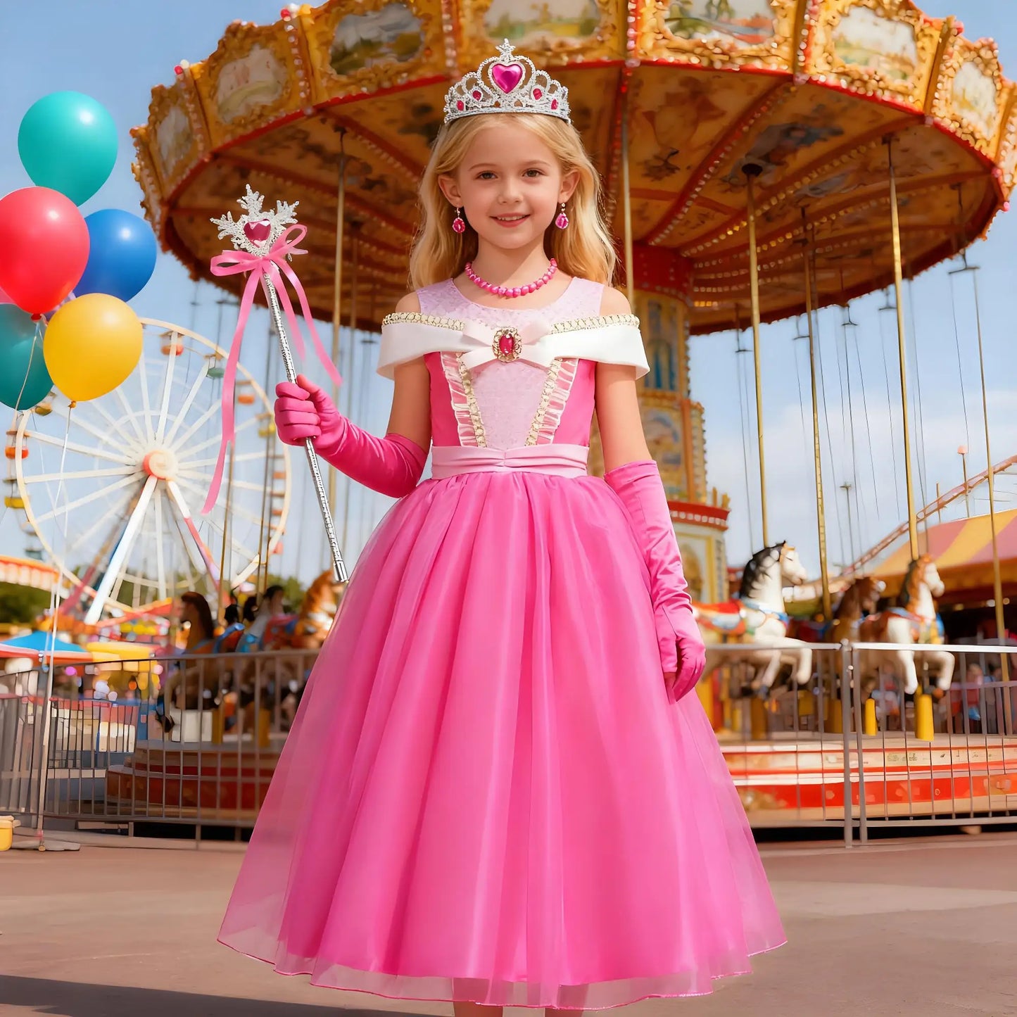 2025 Girls Princess Dress Up Fancy Elegant Rose Pink Cosplay Costumes Kids Sweet Birthday Party Carnival Party Dresses For 2-10Y