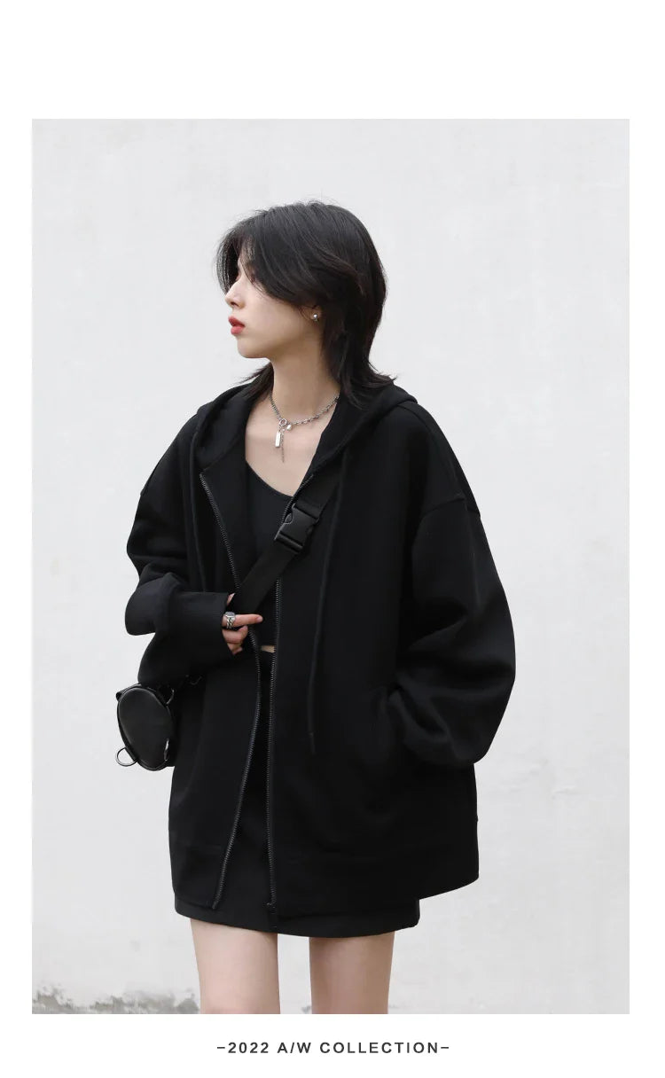 Women Sweatshirts Hoodies Solid Loose Casual Hooded Female Tops Lady Coat Medium Length Overcoat Spring Autumn 2025