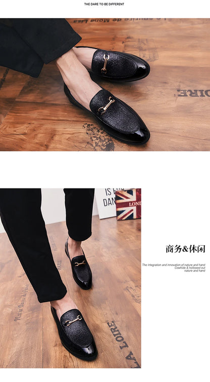 Men's pointed suede formal shoes, retro new patchwork loafers mixed with slipper shoes, wedding dress leather shoes