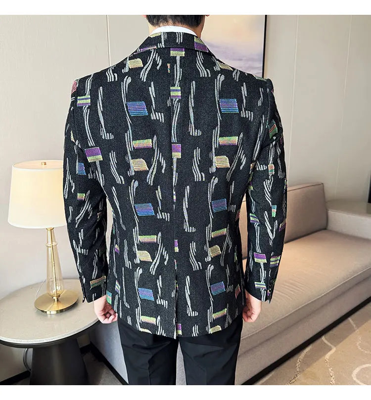 2025 New Luxury Denim Jacquard Suit Coats Men Fashion Slim Fit Suit Casual Business Party Coat Uniform Wedding Social Tailcoat