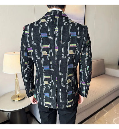 2025 New Luxury Denim Jacquard Suit Coats Men Fashion Slim Fit Suit Casual Business Party Coat Uniform Wedding Social Tailcoat