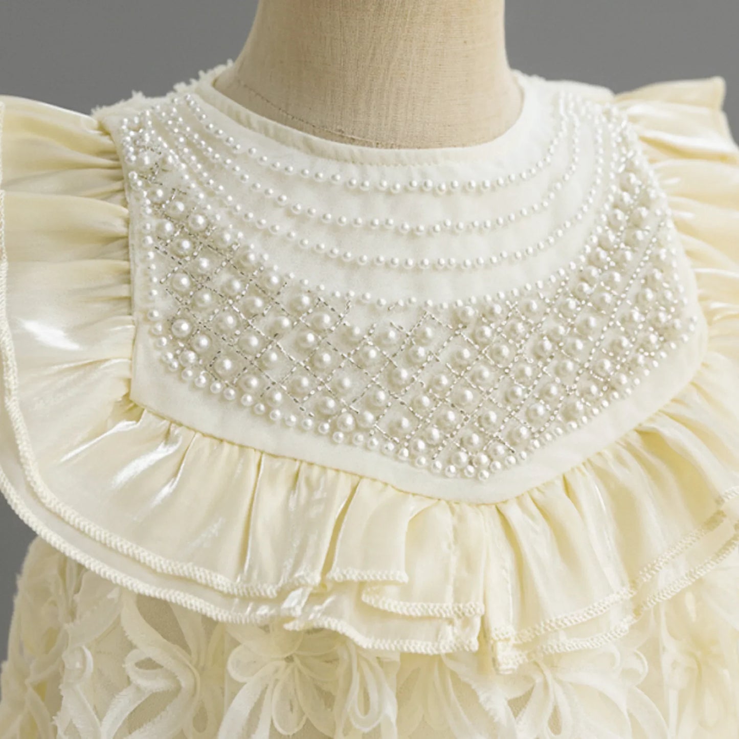 Lace Pearl Decoration Dress Girls Prom Tutu Dress Sleeveless Teen Kids Princess Dress Summer Party Lolita Dress For 2-10 Years