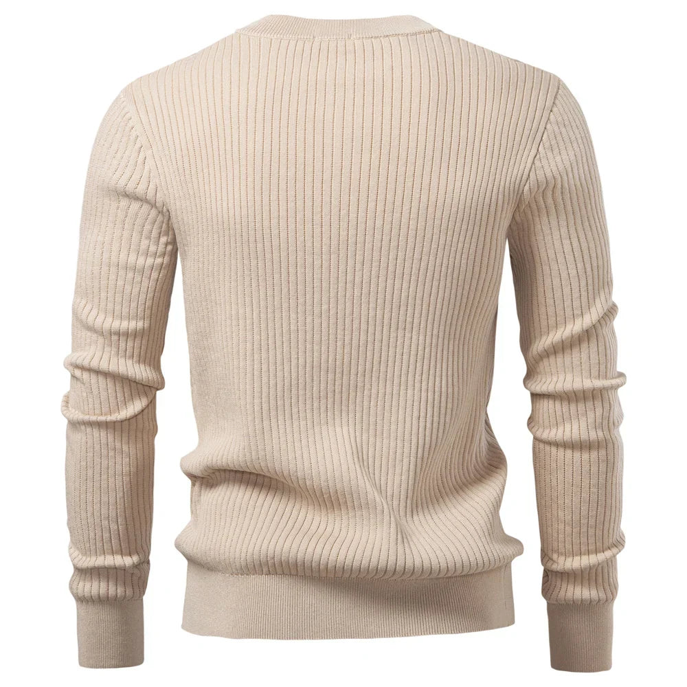 Button Placket Polo Shirt Men Ribbed Stripe Long Sleeve Contemporary Fit Minimalist Autumn Winter Premium Business Top