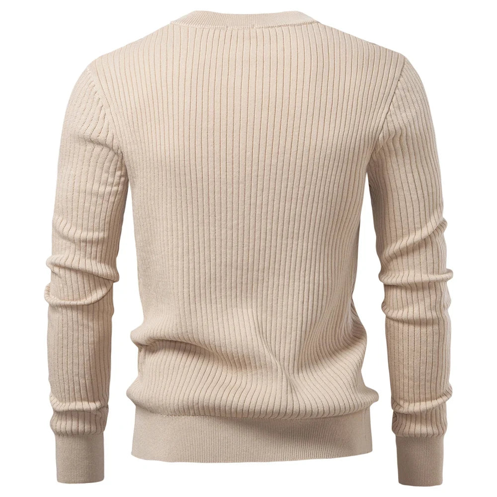 Men's Long Sleeve T-shirt Fall Winter Fashion Knit Slim Fit Polo Sweater Riibed Henry Collar Sweatershirt for Man