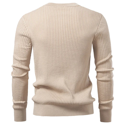 Men's Long Sleeve T-shirt Fall Winter Fashion Knit Slim Fit Polo Sweater Riibed Henry Collar Sweatershirt for Man